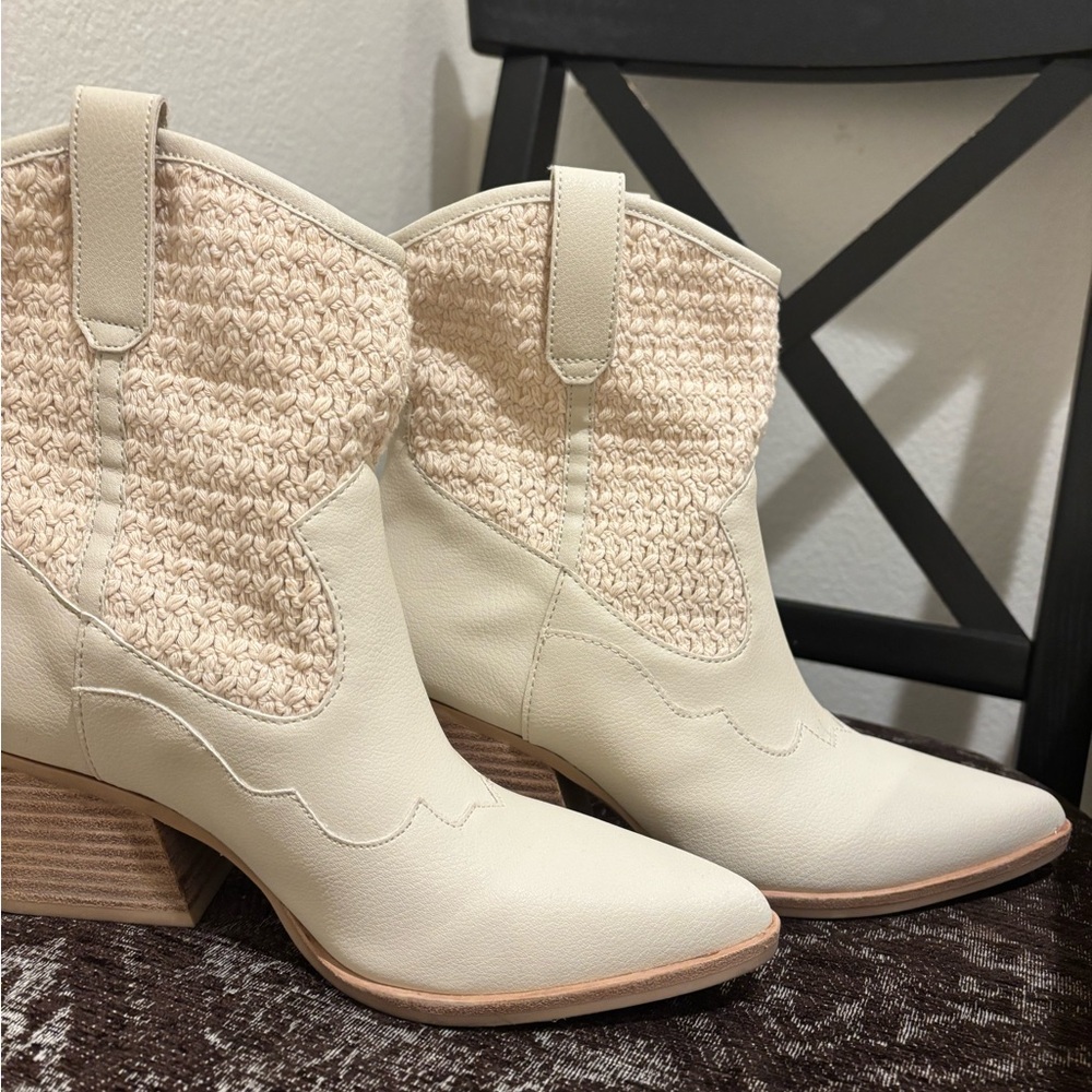 Dolce Vita Cream Ankle Boots with Woven Texture